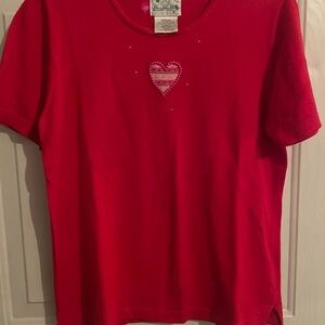 Vintage Quacker Factory Red Short Sleeve Sweater with Heart Design